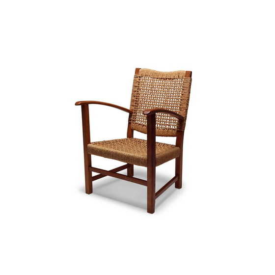 Image 1 of Fauteuil vintage en hêtre et corde 1960s