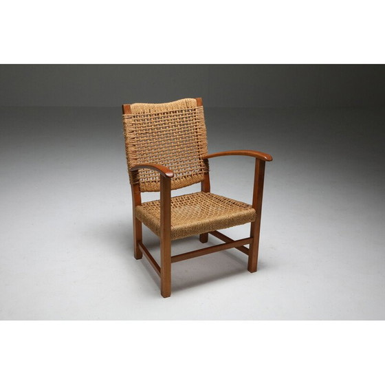 Image 1 of Fauteuil vintage en hêtre et corde 1960s