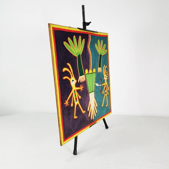 Image 1 of Peinture vintage tissée avec du fil par la tribu Huichol, Mexique 1970