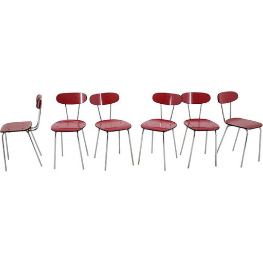 Ensemble de 6 chaises de salle à manger vintage en umakart et chromé, Tchécoslovaquie années 1960