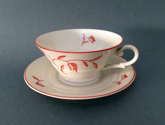 Image 1 of Paire de tasses à thé avec soucoupe Otto Prutscher 'Metropolis' Art Déco/Bauhaus 1935