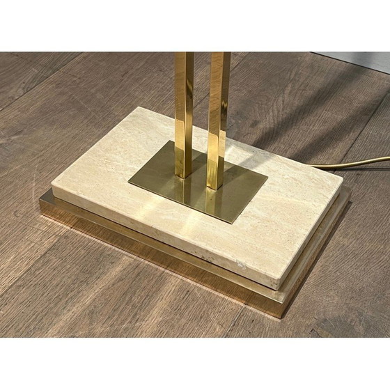 Image 1 of Lampe de parquet vintage en laiton et travertin, France 1970