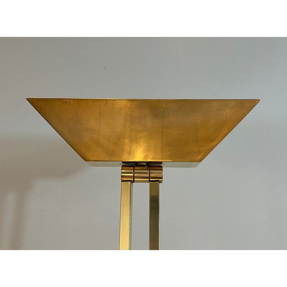 Image 1 of Lampe de parquet vintage en laiton et travertin, France 1970