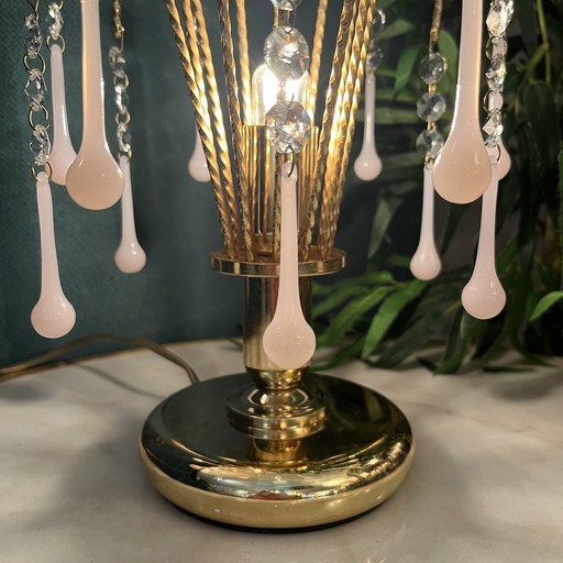 Lot de 2 lampes de table en opaline rose en forme de goutte d'eau Vintage