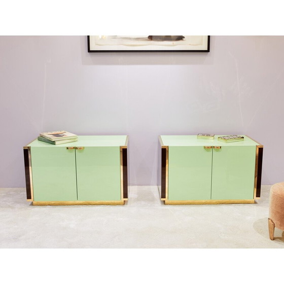 Image 1 of Paire d'armoires en laiton vintage par Jean-Claude Mahey pour Roche Bobois, France 1970