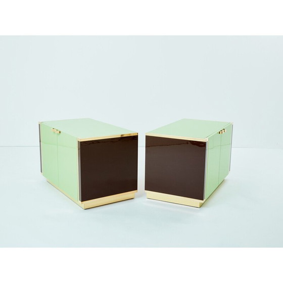 Image 1 of Paire d'armoires en laiton vintage par Jean-Claude Mahey pour Roche Bobois, France 1970