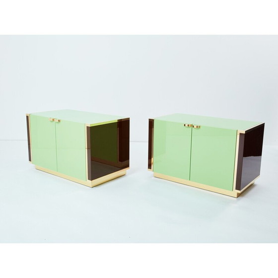 Image 1 of Paire d'armoires en laiton vintage par Jean-Claude Mahey pour Roche Bobois, France 1970
