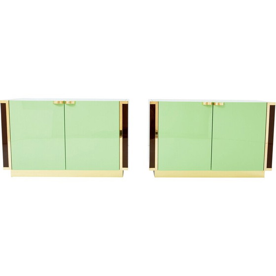 Image 1 of Paire d'armoires en laiton vintage par Jean-Claude Mahey pour Roche Bobois, France 1970