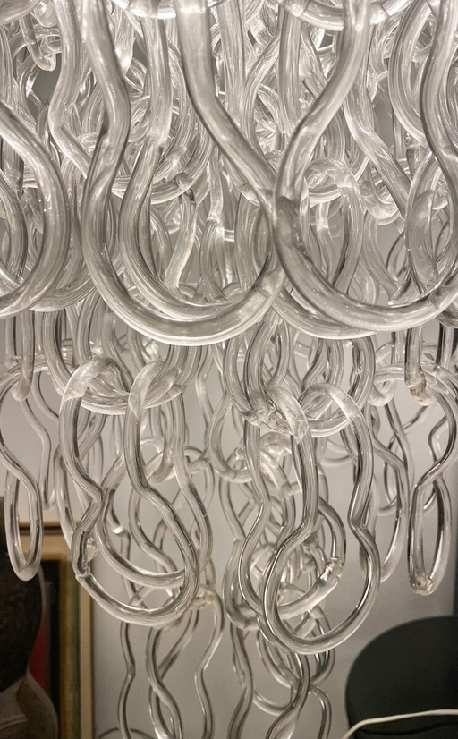 Lustre en verre d'Angelo Mangiarotti pour Vistosi, Italie, années 1970