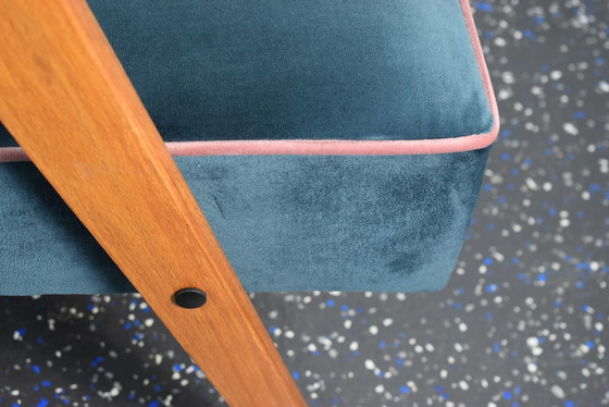 Image 1 of Chaise Compas Restaurée, Tissu Jaune Canari, Fil Rose, Teck, 1960