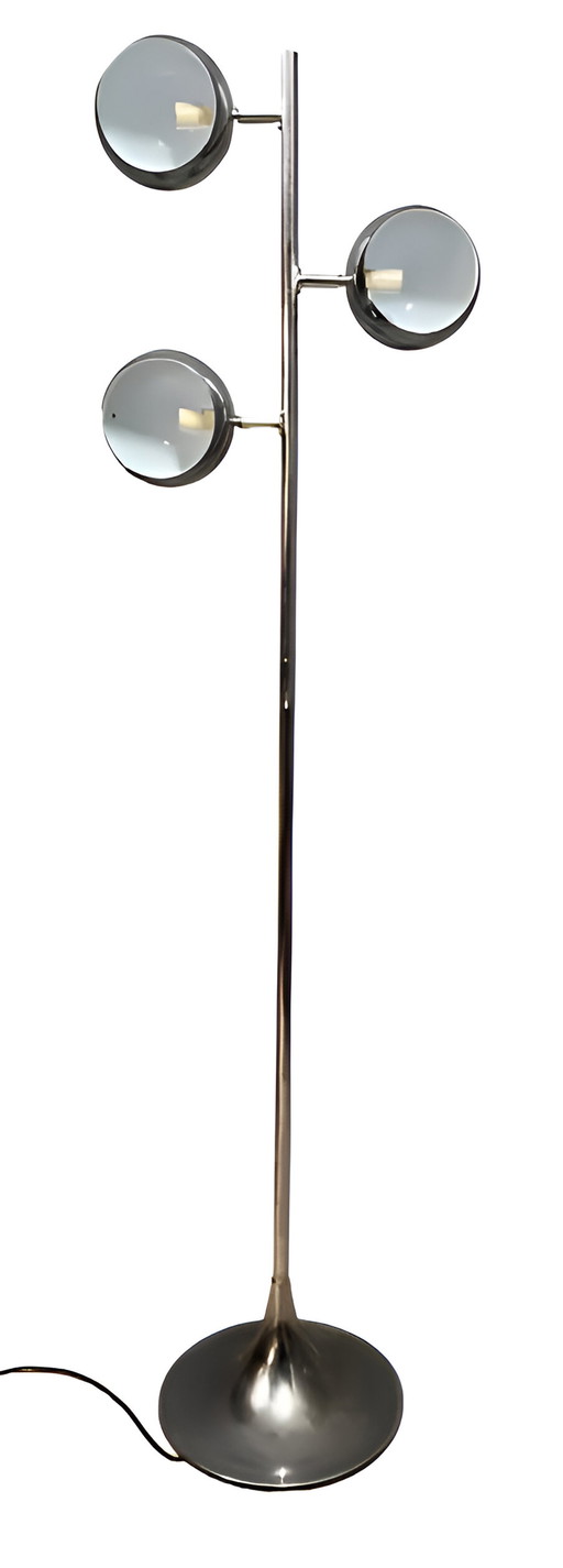 Lampadaire Design Vintage Eye Ball Chromé Pied Tulipe - 3 Globes Orientables