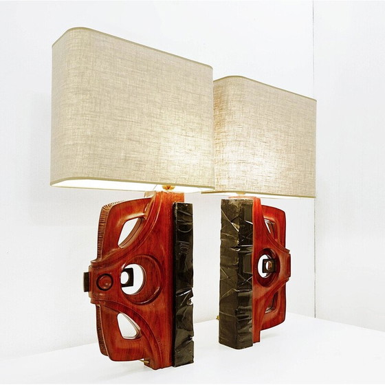 Image 1 of Paire de lampes de table vintage sculptées par Gianni Pinna, Italie, années 1970