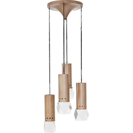 Lustre vintage en plexiglas avec 4 pendentifs par Gaetano Missaglia pour Missaglia, Italie 1960