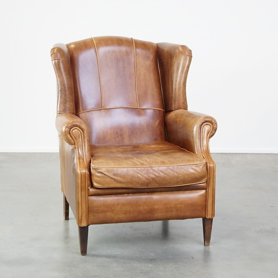 Image 1 of Fauteuil à oreilles en cuir de boeuf