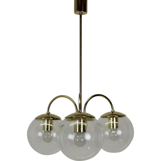 Image 1 of Lustre vintage en laiton et verre par Kamenický Šenov pour Preciosa, Tchécoslovaquie 1970