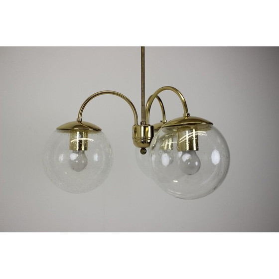 Image 1 of Lustre vintage en laiton et verre par Kamenický Šenov pour Preciosa, Tchécoslovaquie 1970