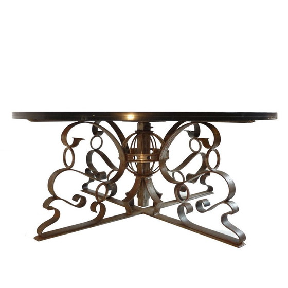 Image 1 of Table basse vintage en acier forgé et verre fumé, 1960