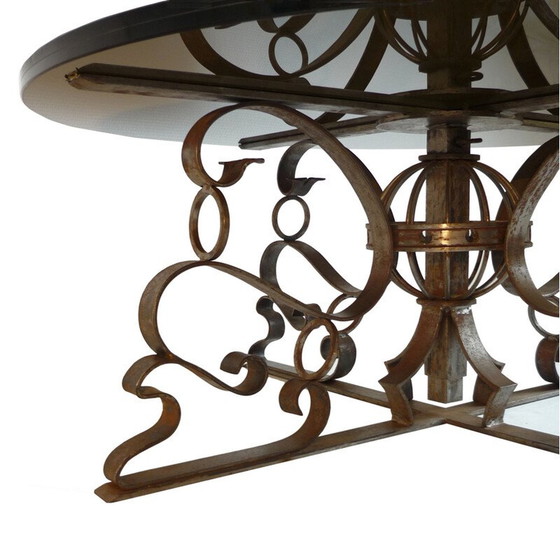 Image 1 of Table basse vintage en acier forgé et verre fumé, 1960