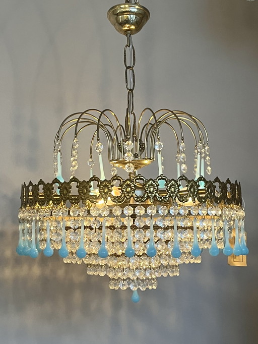 Lustre en forme de goutte d'eau bleu azur opalin Vintage italien