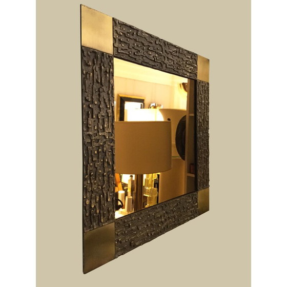 Image 1 of Miroir vintage en bronze par Luciano Frigerio - 1970
