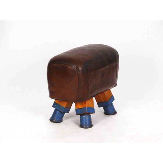 Image 1 of Tabouret de gymnase en cuir tchèque vintage pour cheval d'arçons, années 1930