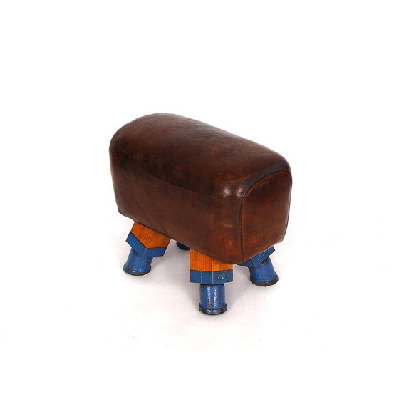Image 1 of Tabouret de gymnase en cuir tchèque vintage pour cheval d'arçons, années 1930