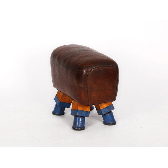 Image 1 of Tabouret de gymnase en cuir tchèque vintage pour cheval d'arçons, années 1930