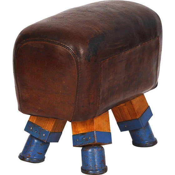 Image 1 of Tabouret de gymnase en cuir tchèque vintage pour cheval d'arçons, années 1930
