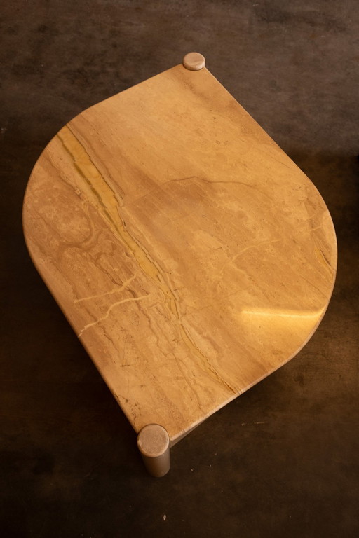 Table basse vintage en travertin italien - années 1980
