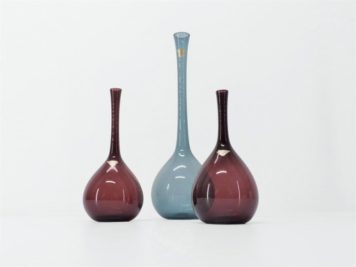 Ensemble De 3 Vases Tulipes Scandinaves Arthur Percy Pour Gullaskruf 1950