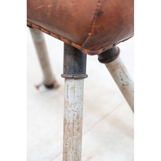 Image 1 of Cheval d'exercice vintage en cuir brun et métal, 1950