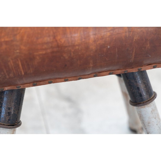 Image 1 of Cheval d'exercice vintage en cuir brun et métal, 1950