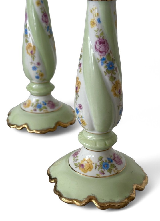 Image 1 of Bougeoirs en porcelaine de Limoges France Vintage M.T Nicolas