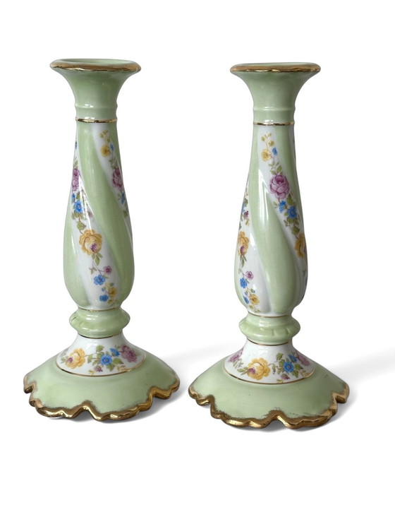 Image 1 of Bougeoirs en porcelaine de Limoges France Vintage M.T Nicolas