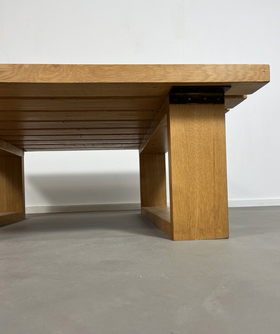 Image 1 of Table basse vintage scandinave à lamelles Seventies en bois massif