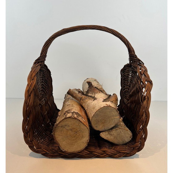 Image 1 of Porte-bûches vintage en rotin, France 1970