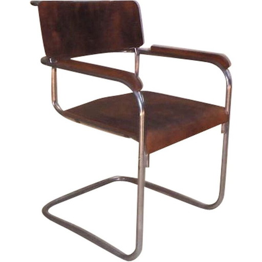 Fauteuil de bureau Vintage en métal tubulaire chromé et contreplaqué thermoformé 1930