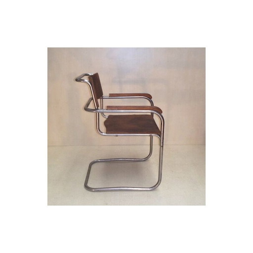 Fauteuil de bureau Vintage en métal tubulaire chromé et contreplaqué thermoformé 1930