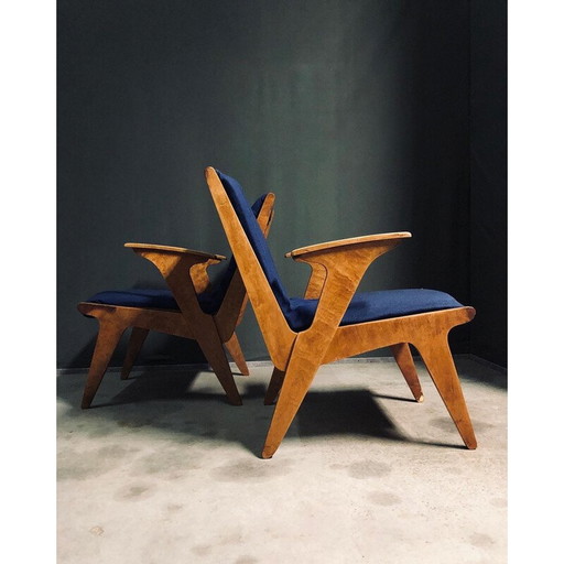 Paire de fauteuils vintage 'Sliedrecht' en contreplaqué et stratifié par Wim Van Gelderen pour Spectrum, 1950