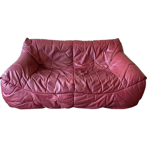 Canapé vintage en cuir bordeaux "informel" de Hans Hoprfer, 1984