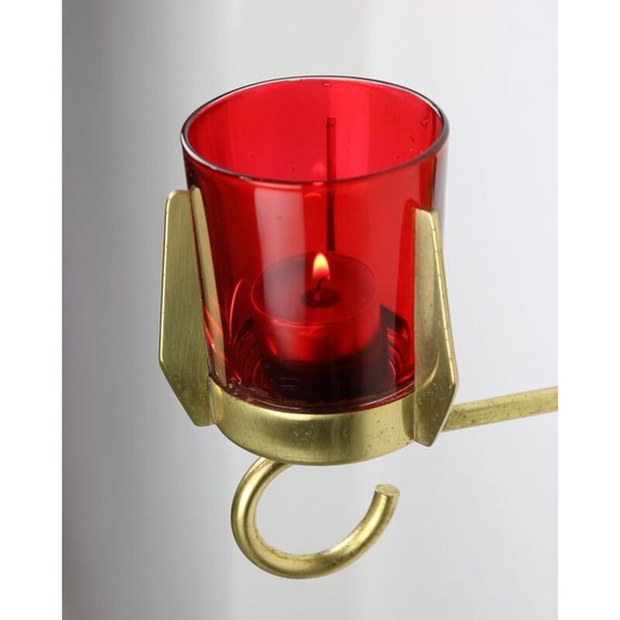 Image 1 of Bougeoir mural vintage en laiton et verre