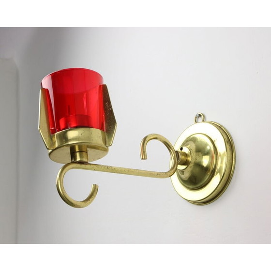 Image 1 of Bougeoir mural vintage en laiton et verre