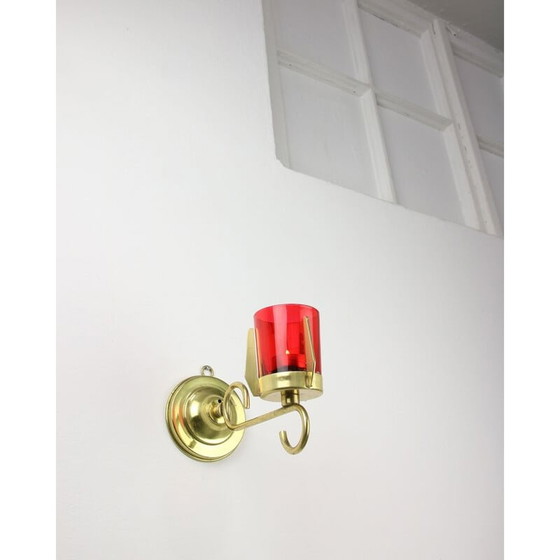 Image 1 of Bougeoir mural vintage en laiton et verre