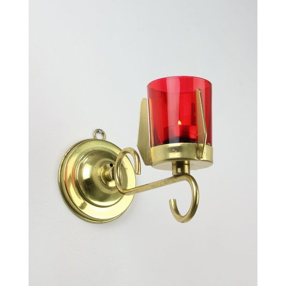 Image 1 of Bougeoir mural vintage en laiton et verre