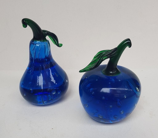 2X Pomme et poire en verre de Murano, 1960S