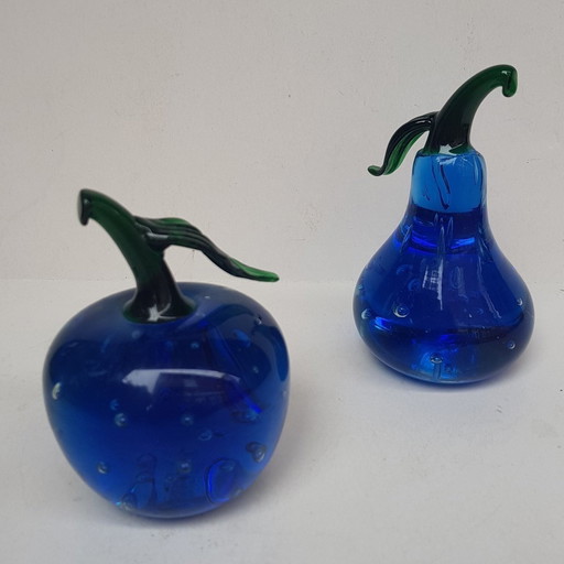 2X Pomme et poire en verre de Murano, 1960S