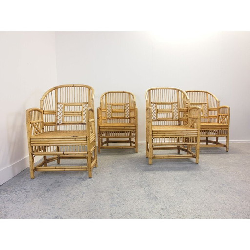 Ensemble de 4 chaises en rotin vintage Chippendale Brighton Pavilion