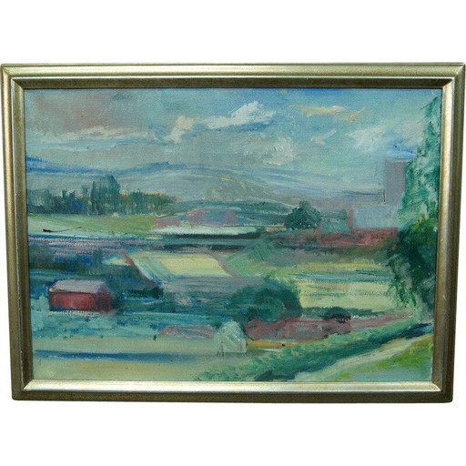 Paysage impressionniste vintage à l'huile sur toile de Carl-Erik Billström Suède 1970