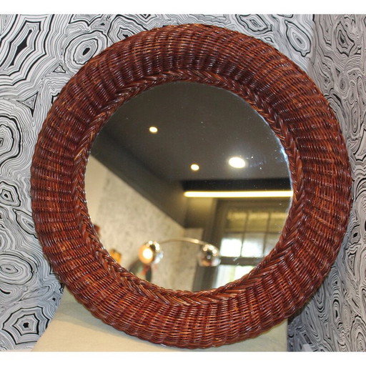 Miroir vintage en osier tressé, 1950