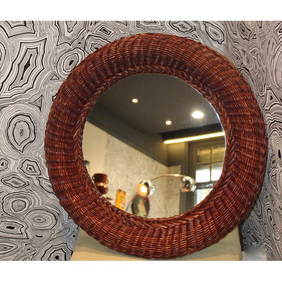 Image 1 of Miroir vintage en osier tressé, 1950